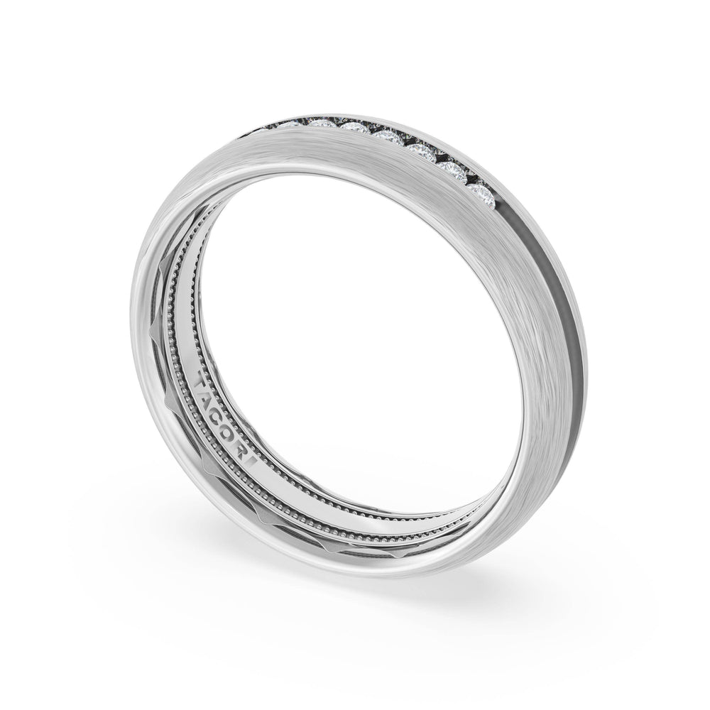 Rounded Brush Finish Diamond Wedding Band in Platinum