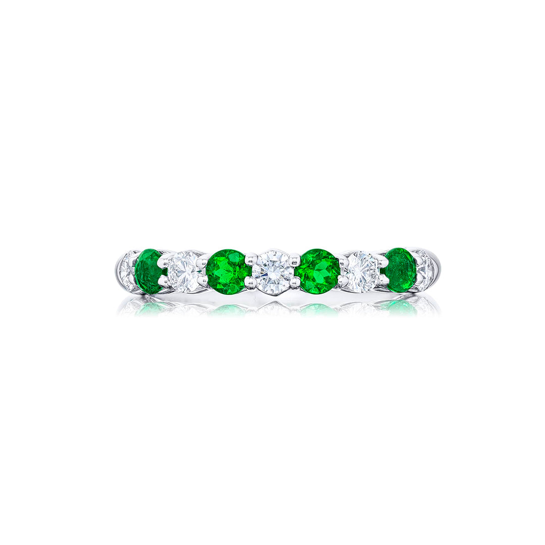 Elegance Elevated: Classic Single-Row Emerald and Diamond Band in Platinum