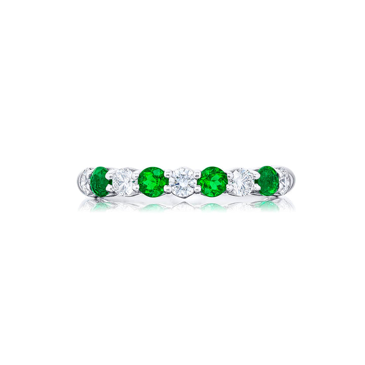 Elegance Elevated: Classic Single-Row Emerald and Diamond Band in Platinum