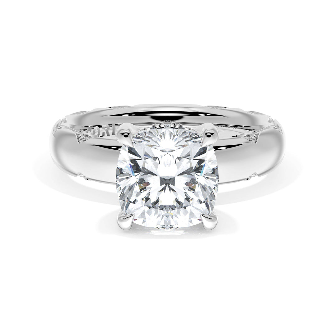 Cushion Solitaire Cigar Band Engagement Ring