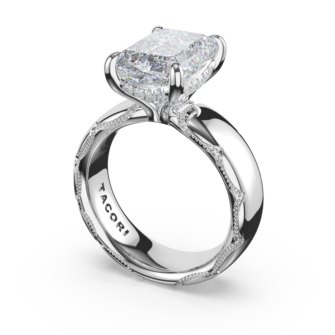 Emerald Solitaire Cigar Band Engagement Ring