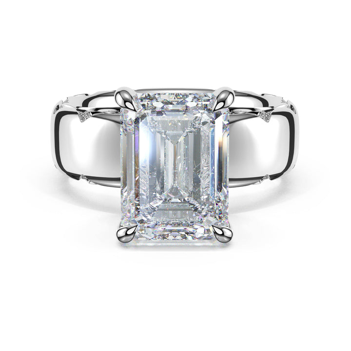 Emerald Solitaire Cigar Band Engagement Ring