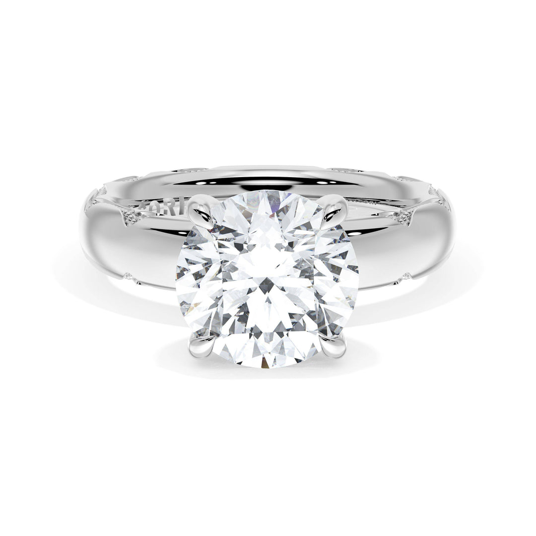 Round Solitaire Cigar Band Engagement Ring