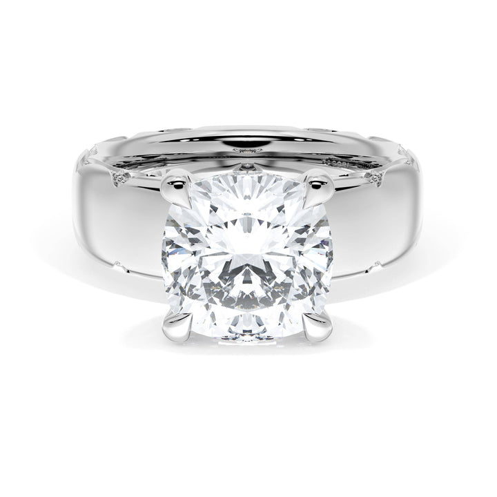 Cushion Solitaire Cigar Band Engagement Ring