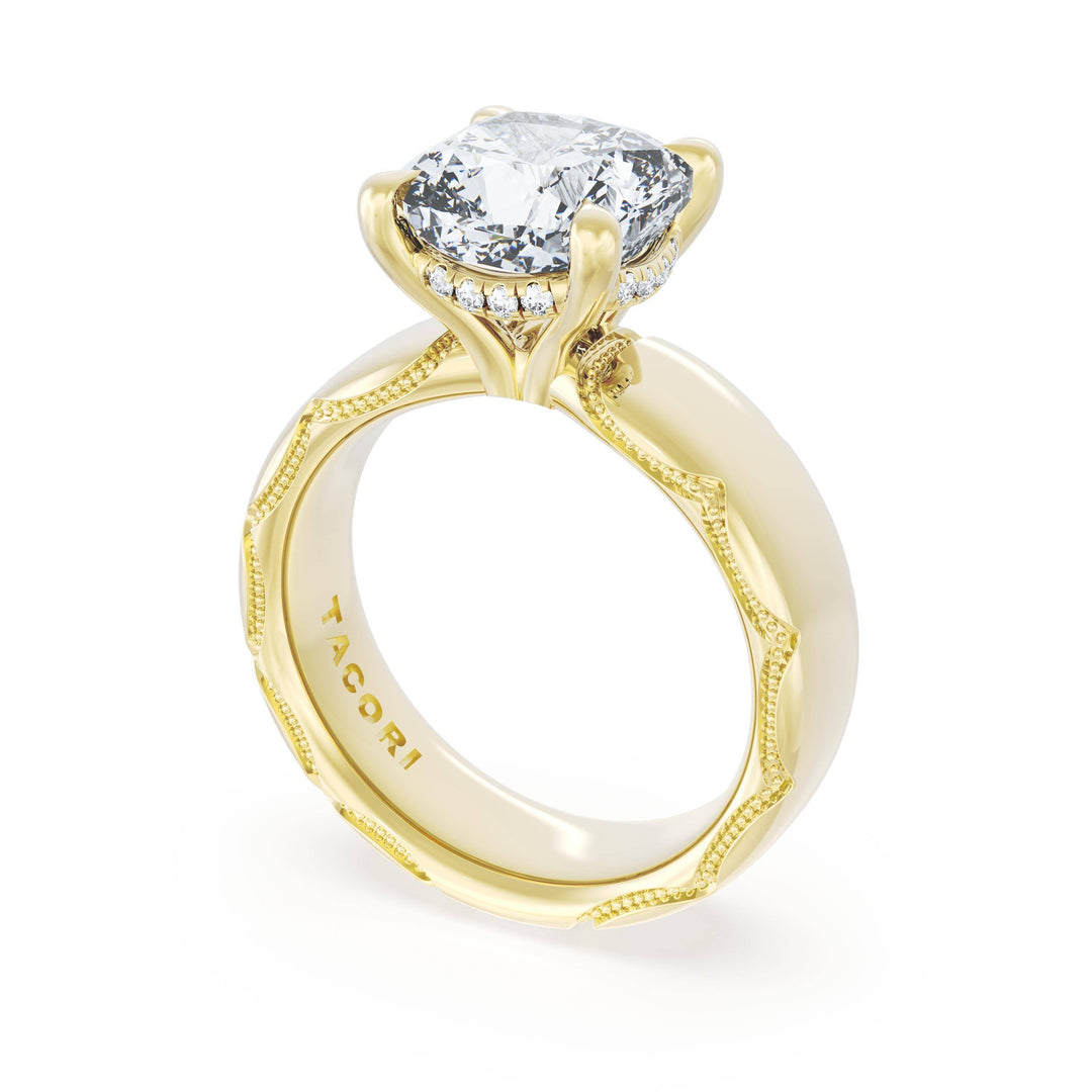 Cushion Solitaire Cigar Band Engagement Ring