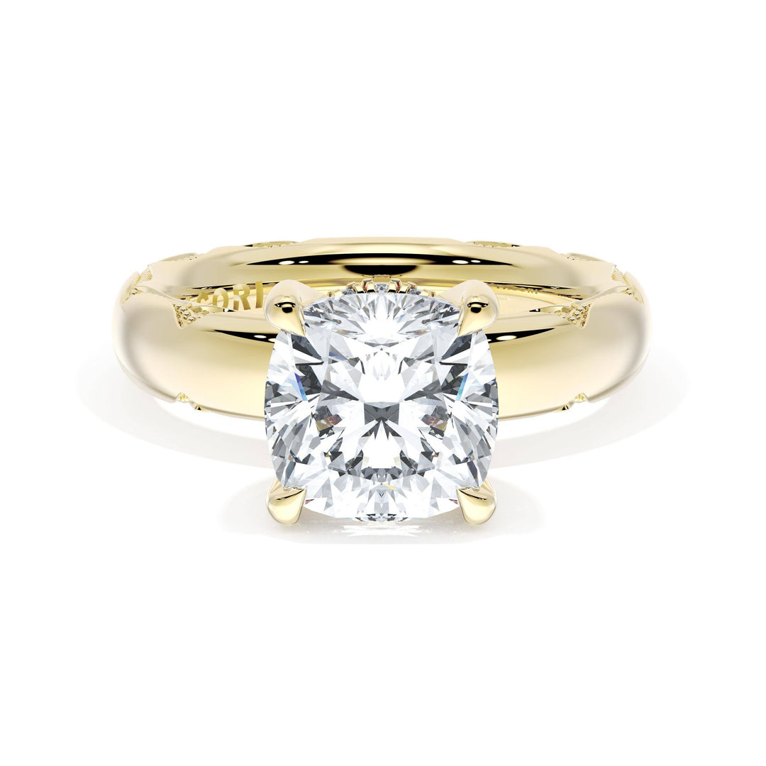 Cushion Solitaire Cigar Band Engagement Ring