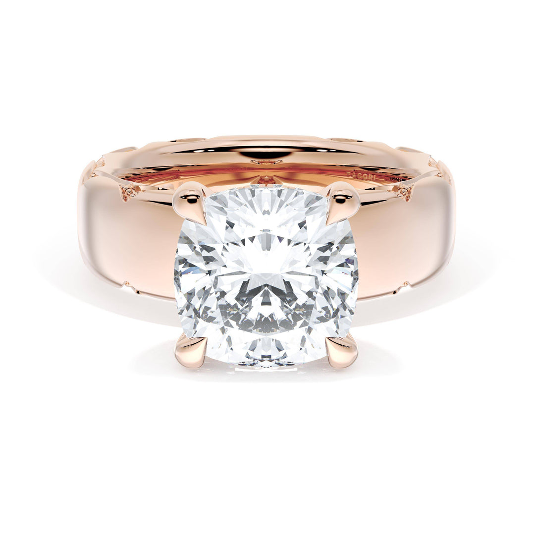 Cushion Solitaire Cigar Band Engagement Ring