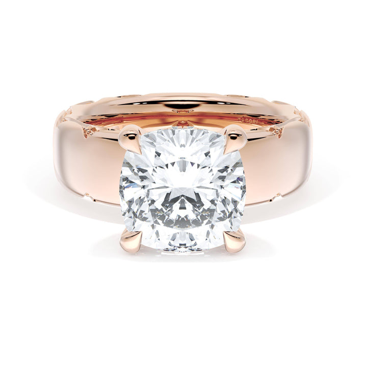 Cushion Solitaire Cigar Band Engagement Ring