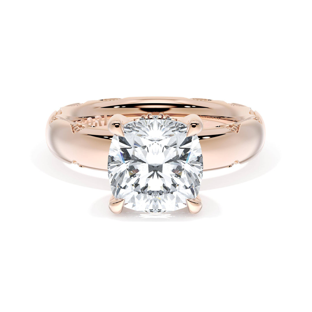 Cushion Solitaire Cigar Band Engagement Ring