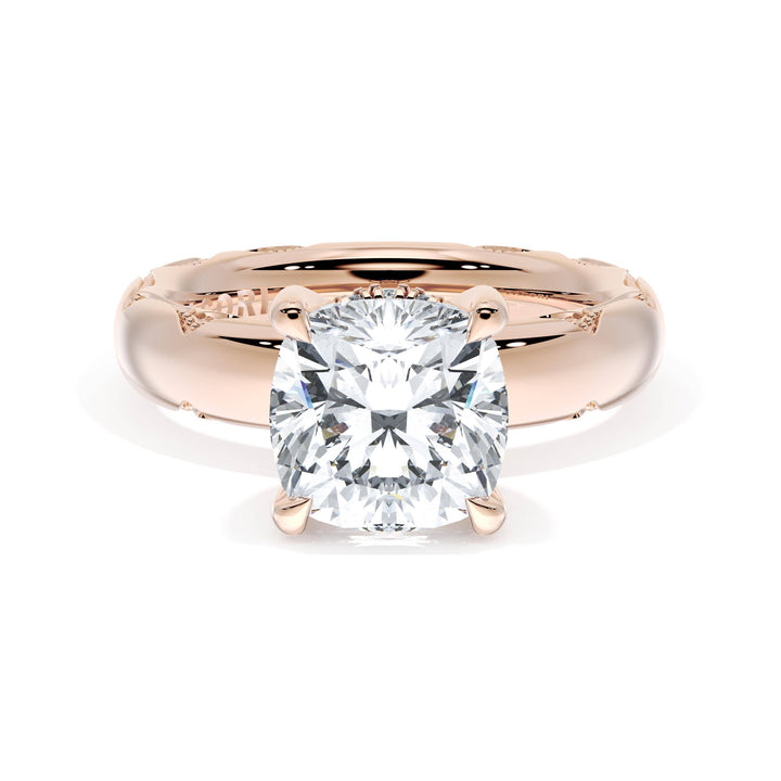 Cushion Solitaire Cigar Band Engagement Ring