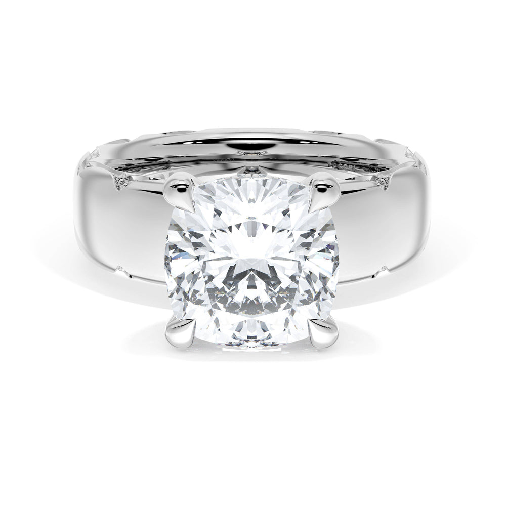 Cushion Solitaire Cigar Band Engagement Ring
