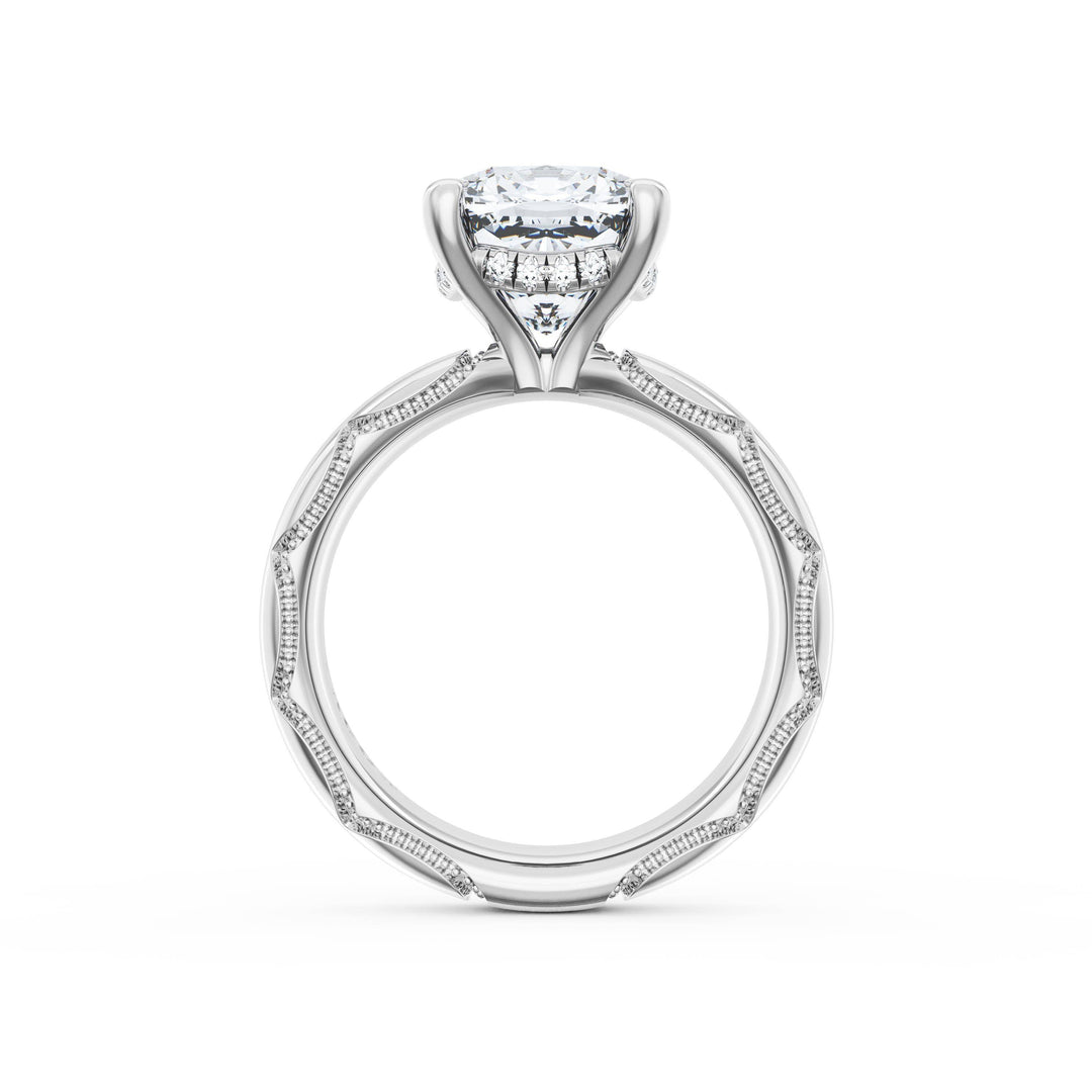Cushion Solitaire Cigar Band Engagement Ring