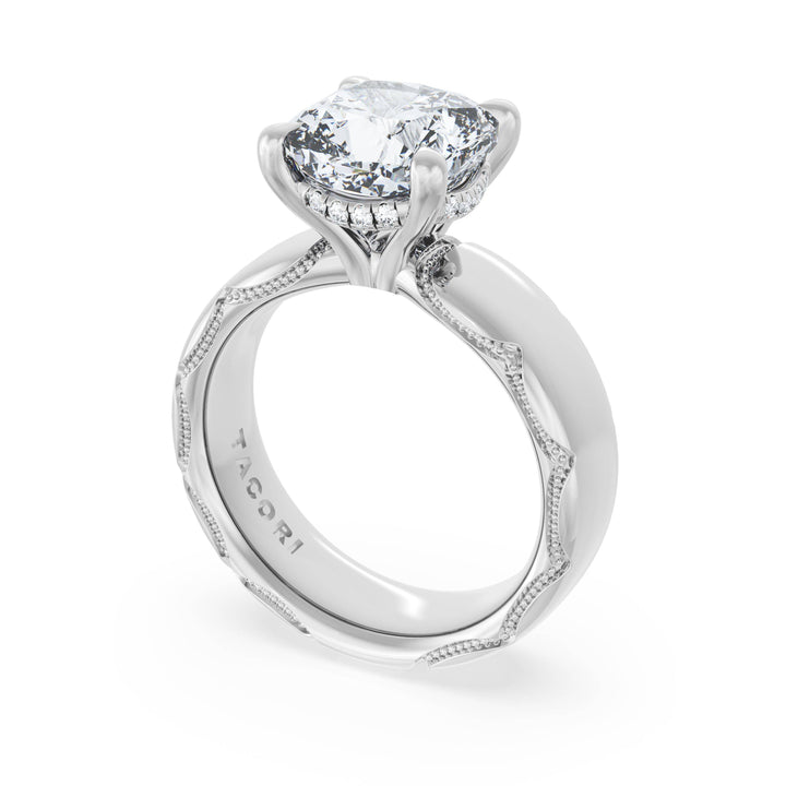 Cushion Solitaire Cigar Band Engagement Ring