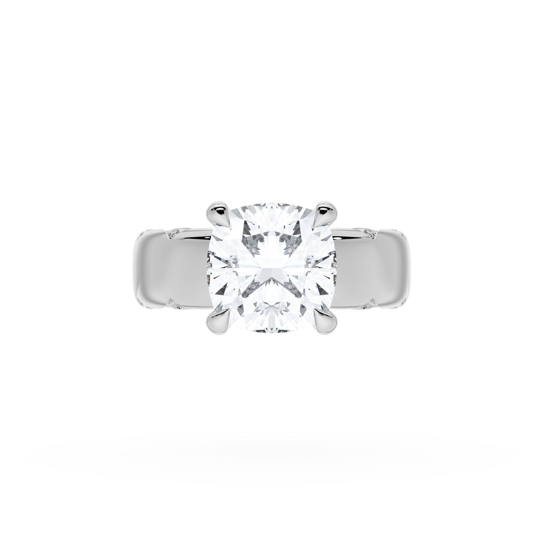 Cushion Solitaire Cigar Band Engagement Ring