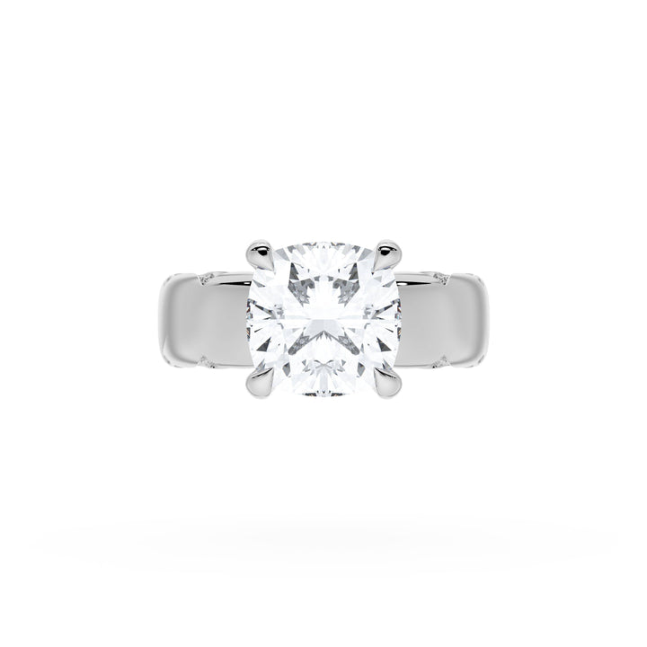 Cushion Solitaire Cigar Band Engagement Ring