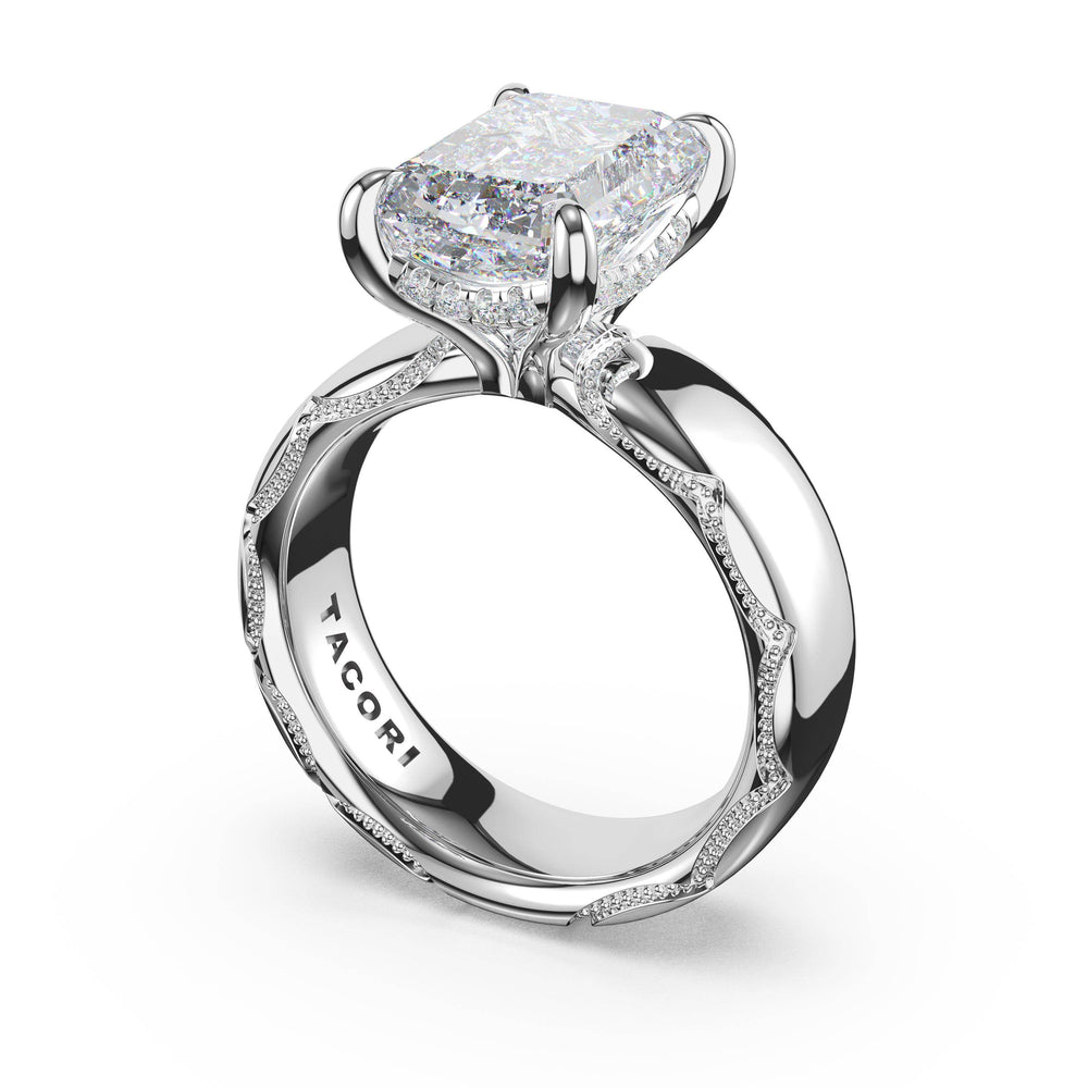 Emerald Solitaire Cigar Band Engagement Ring