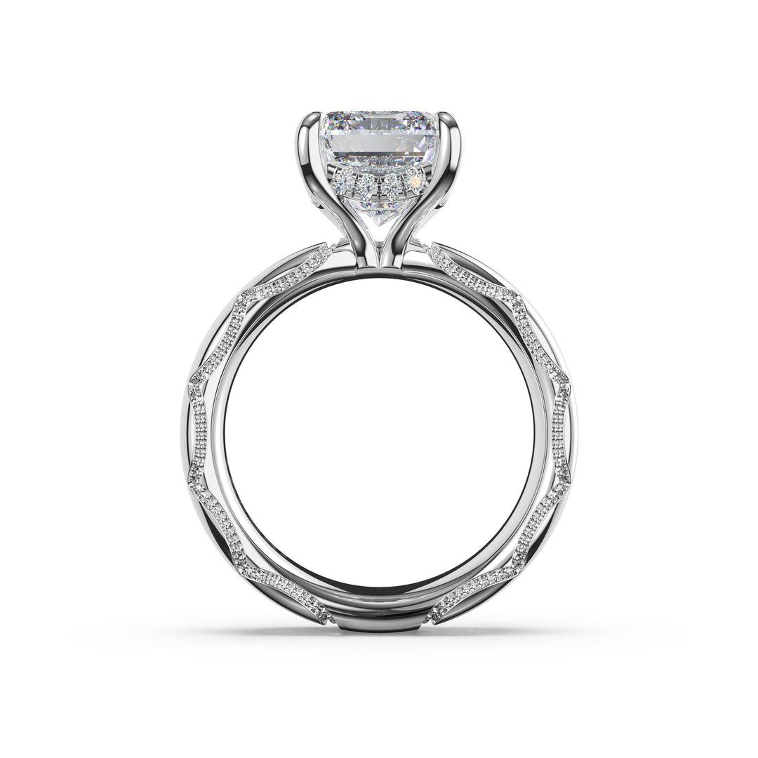 Emerald Solitaire Cigar Band Engagement Ring