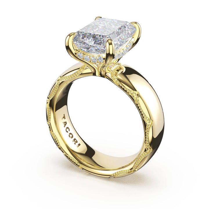 Emerald Solitaire Cigar Band Engagement Ring