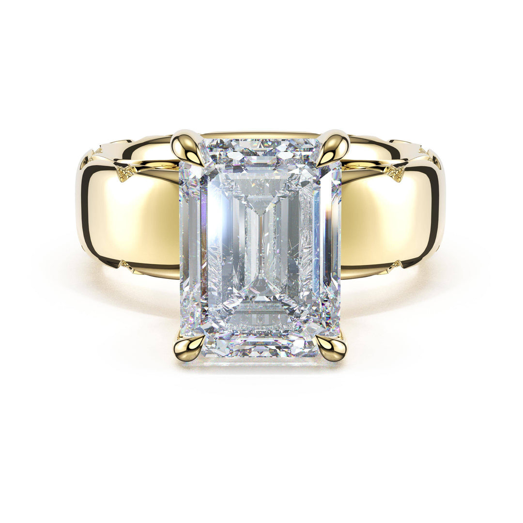 Emerald Solitaire Cigar Band Engagement Ring