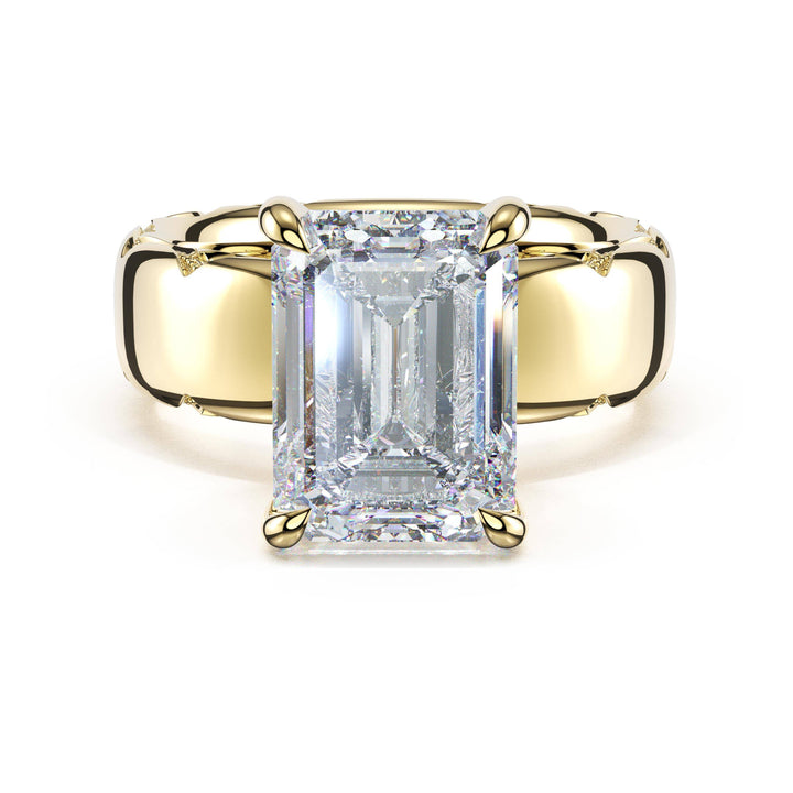 Emerald Solitaire Cigar Band Engagement Ring