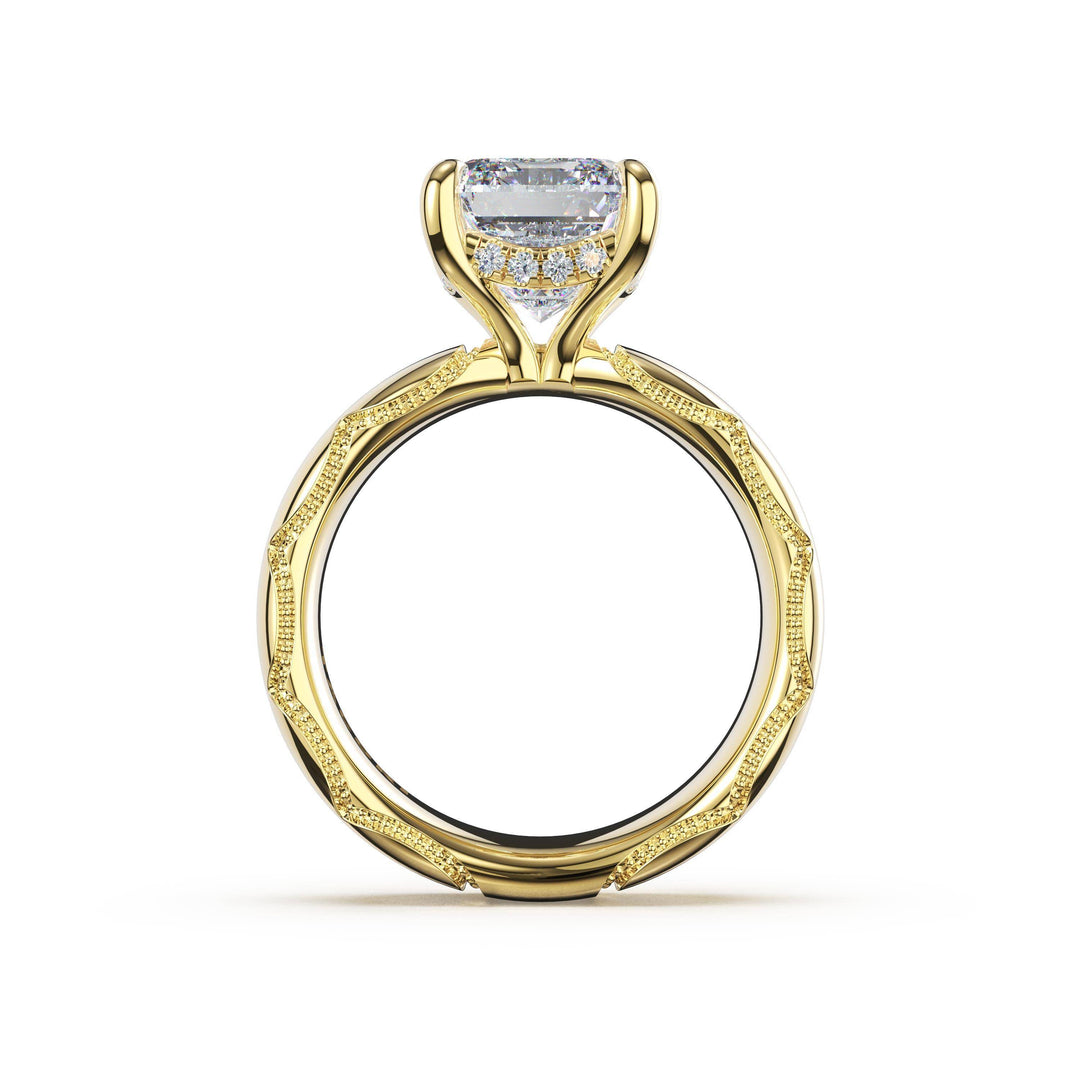 Emerald Solitaire Cigar Band Engagement Ring