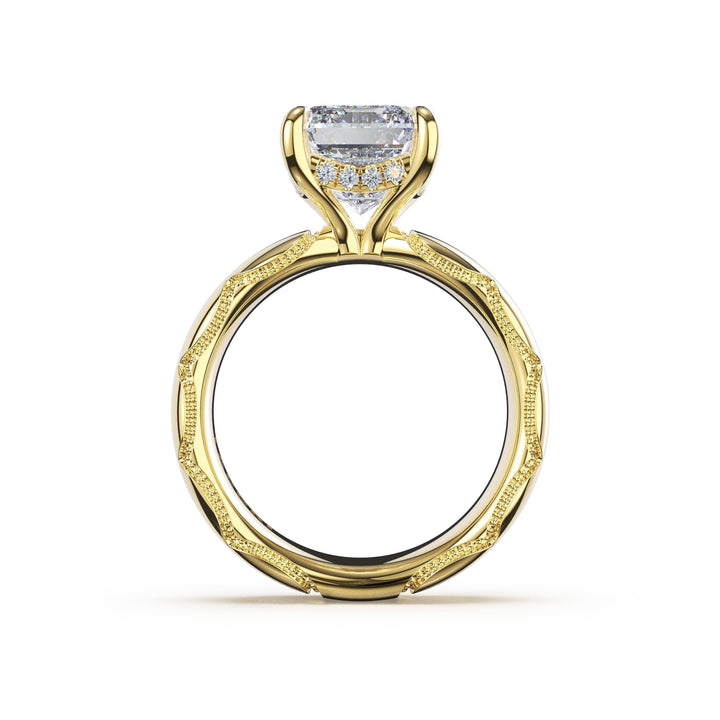 Emerald Solitaire Cigar Band Engagement Ring