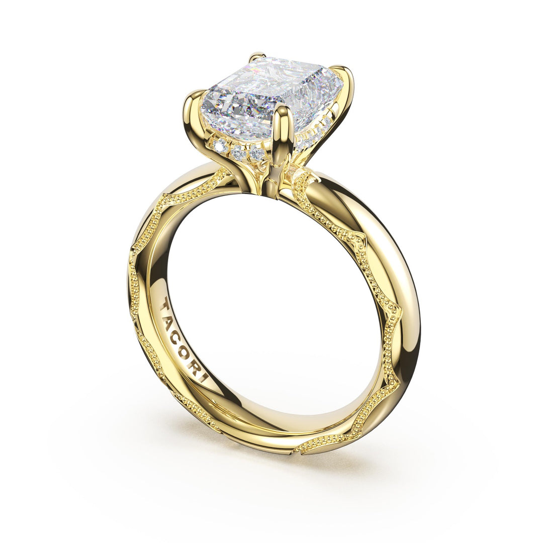 Emerald Solitaire Cigar Band Engagement Ring