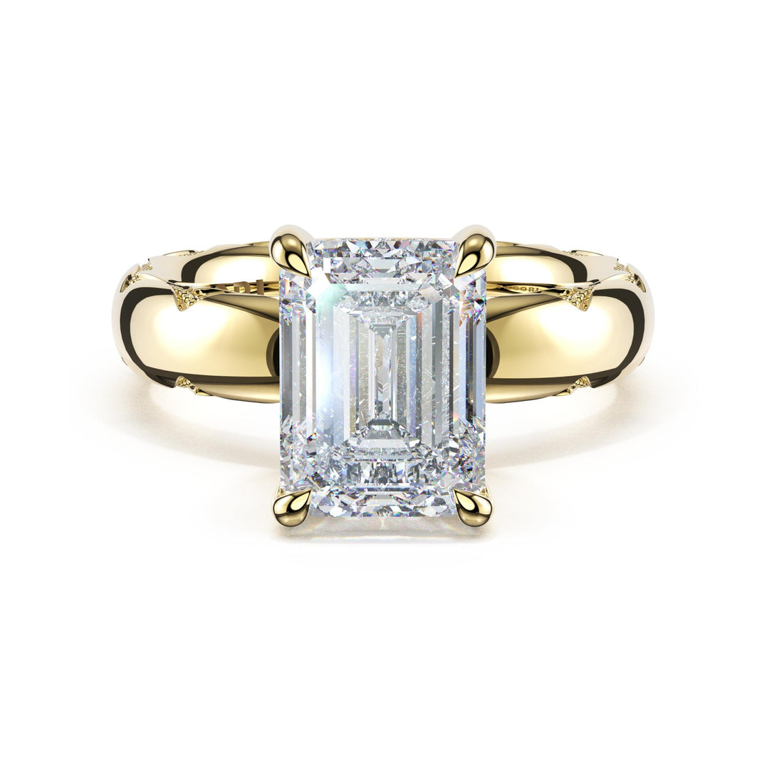 Emerald Solitaire Cigar Band Engagement Ring
