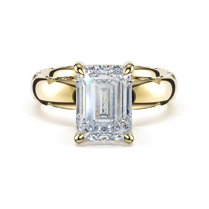 Emerald Solitaire Cigar Band Engagement Ring