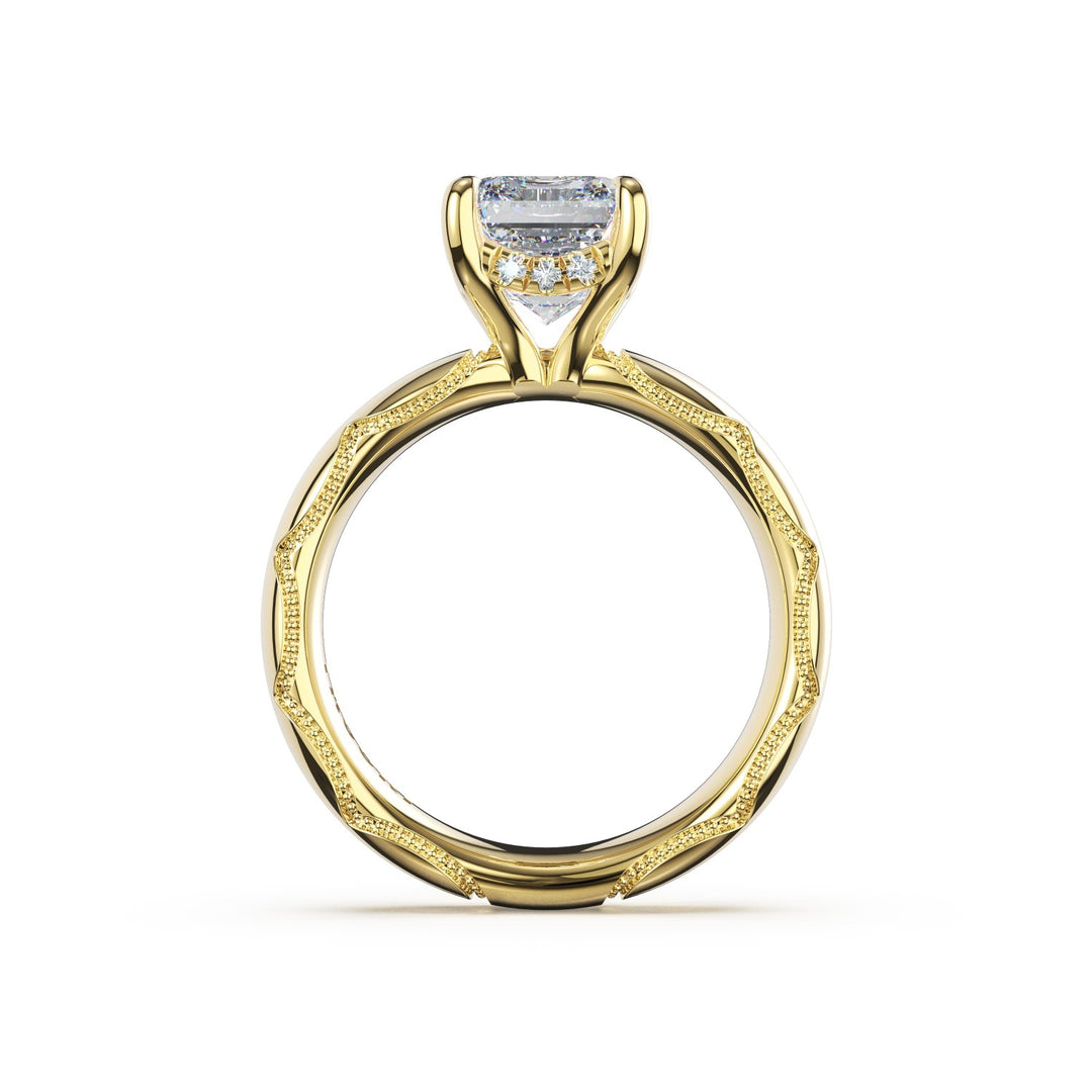 Emerald Solitaire Cigar Band Engagement Ring