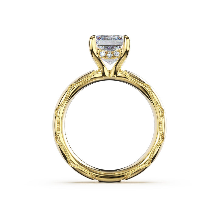 Emerald Solitaire Cigar Band Engagement Ring