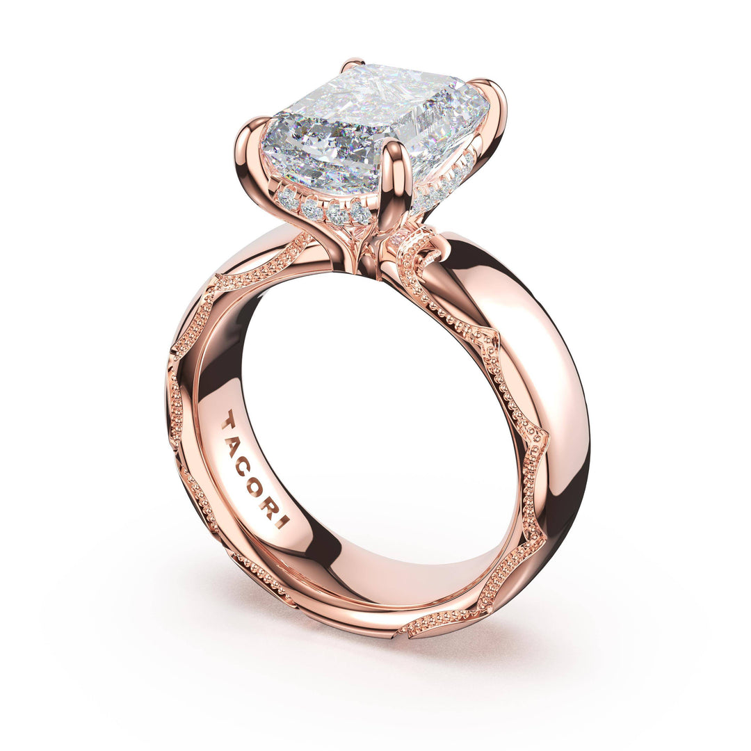 Emerald Solitaire Cigar Band Engagement Ring