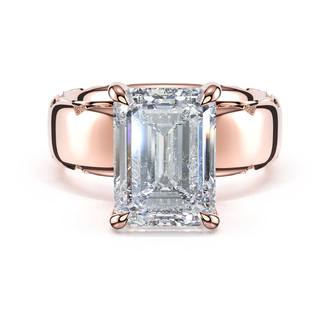 Emerald Solitaire Cigar Band Engagement Ring