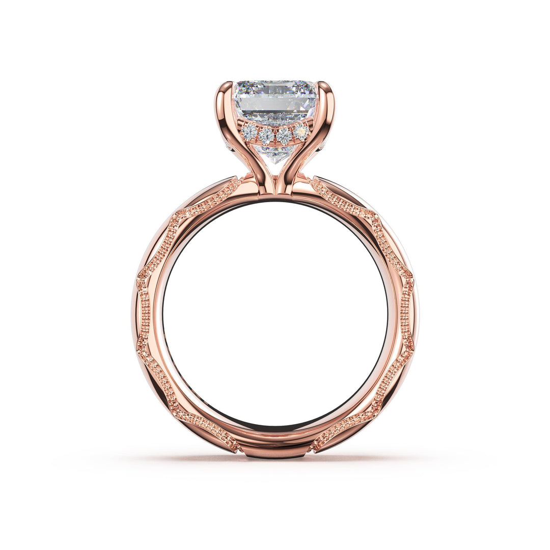 Emerald Solitaire Cigar Band Engagement Ring