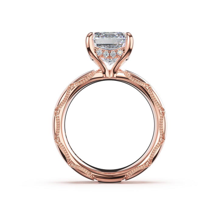 Emerald Solitaire Cigar Band Engagement Ring