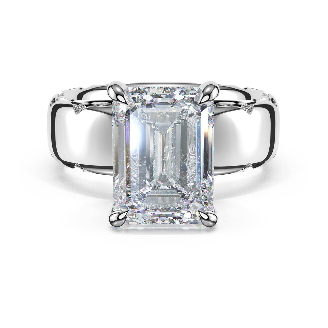 Emerald Solitaire Cigar Band Engagement Ring