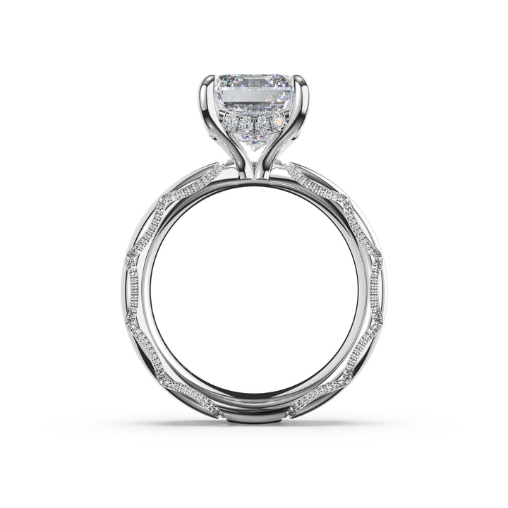 Emerald Solitaire Cigar Band Engagement Ring