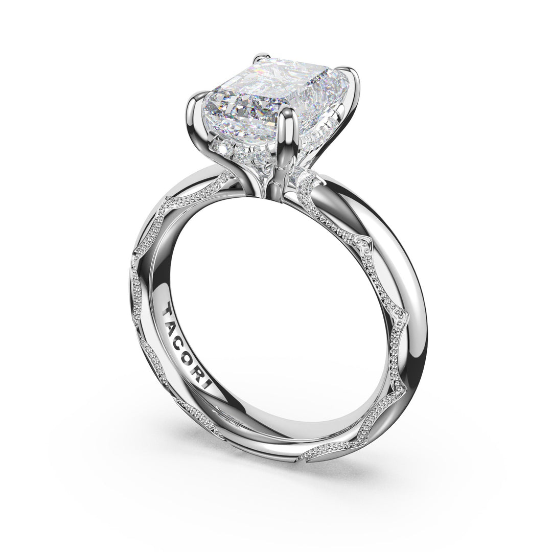 Emerald Solitaire Cigar Band Engagement Ring