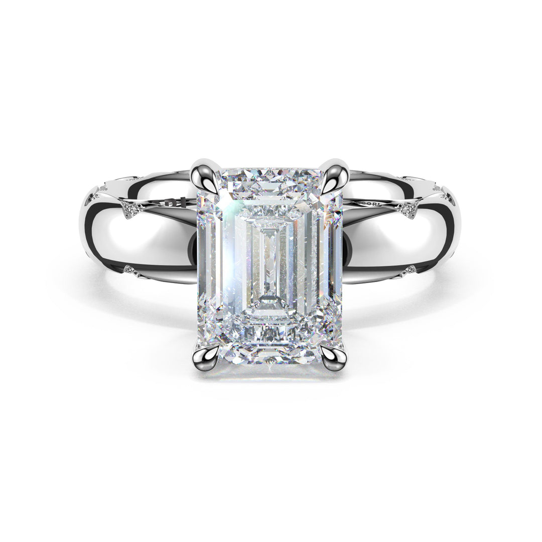 Emerald Solitaire Cigar Band Engagement Ring