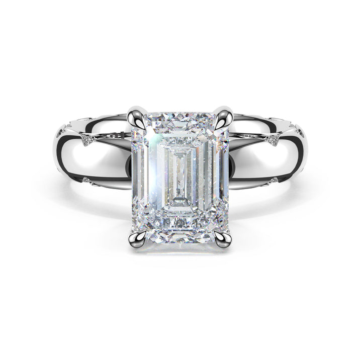 Emerald Solitaire Cigar Band Engagement Ring
