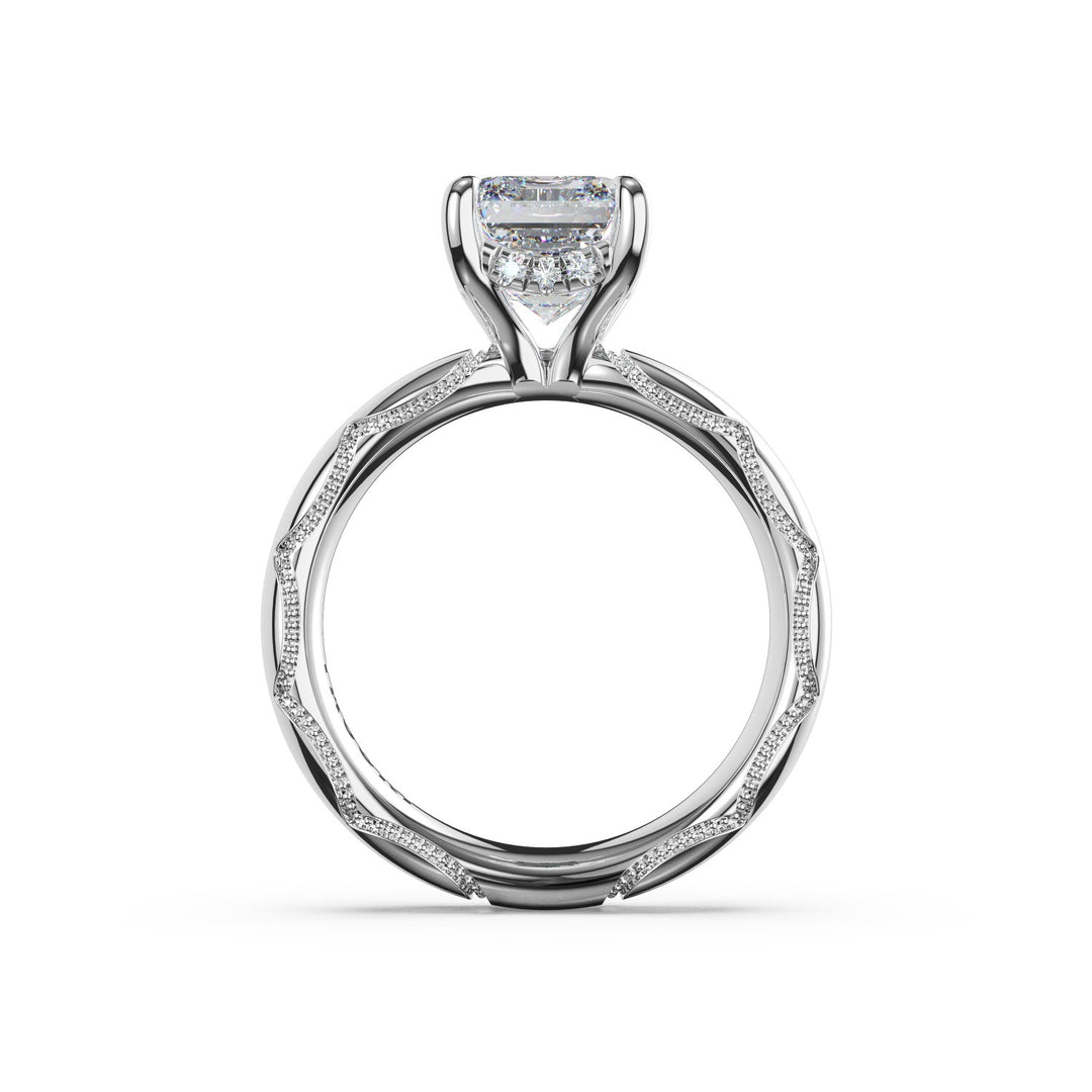 Emerald Solitaire Cigar Band Engagement Ring