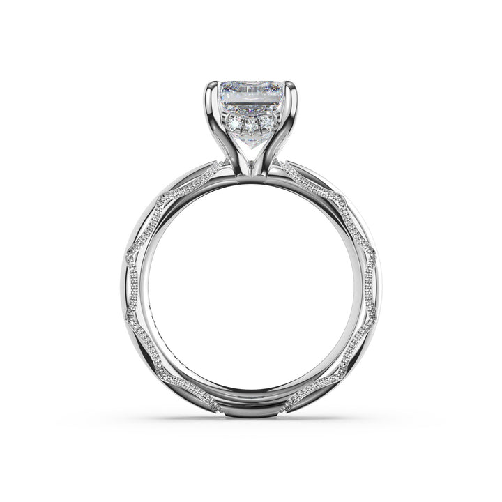 Emerald Solitaire Cigar Band Engagement Ring