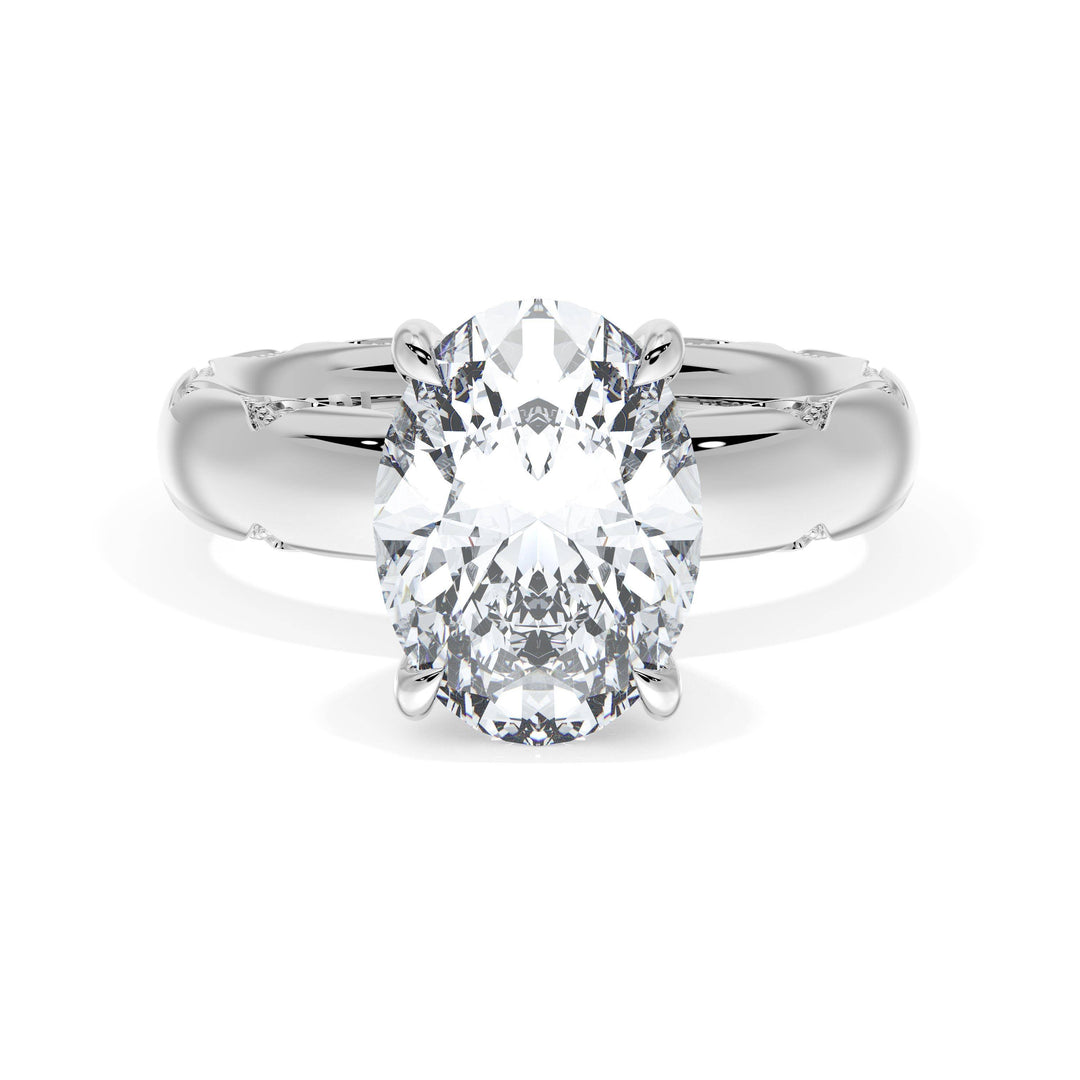 Oval Solitaire Cigar Band Engagement Ring