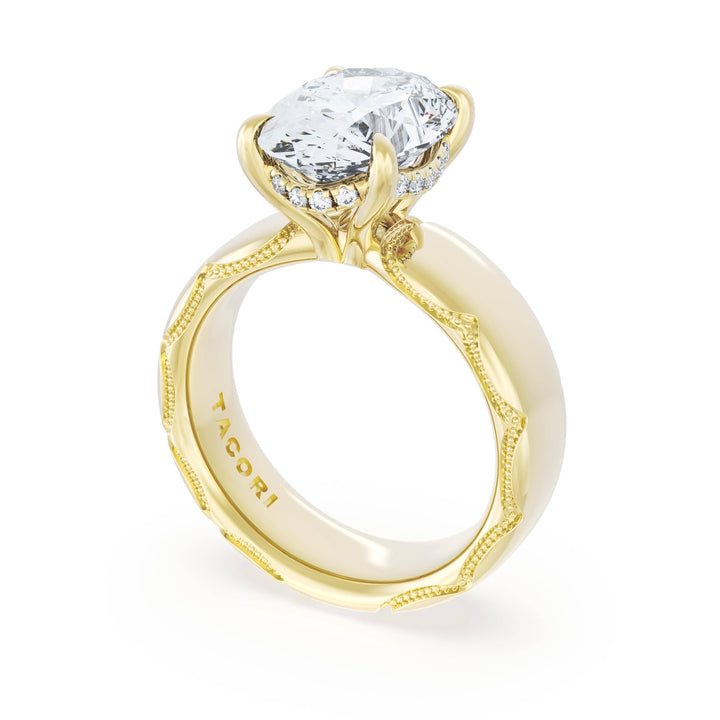 Oval Solitaire Cigar Band Engagement Ring