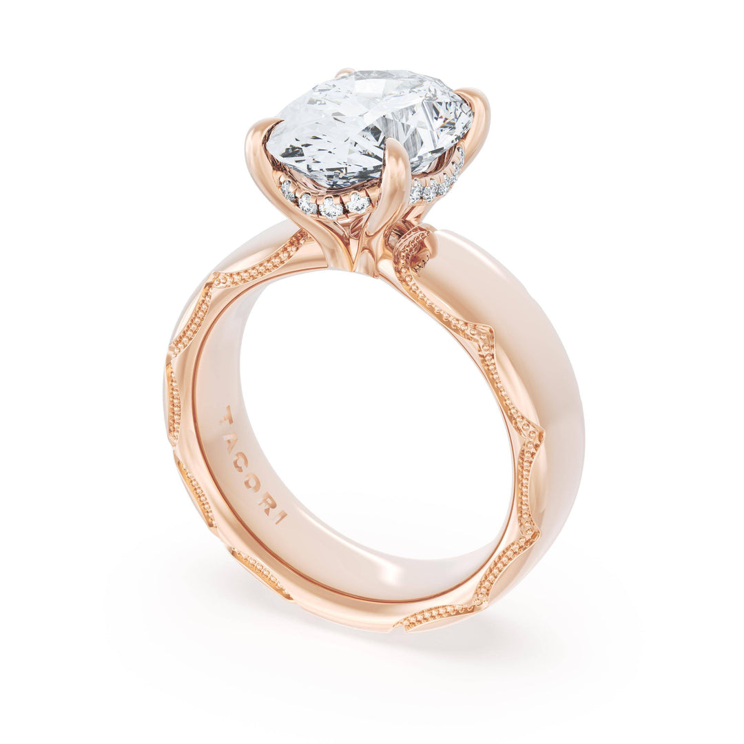 Oval Solitaire Cigar Band Engagement Ring