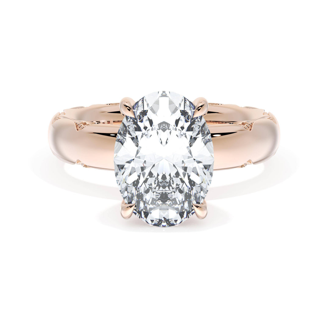 Oval Solitaire Cigar Band Engagement Ring