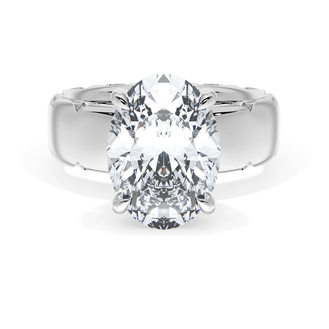 Oval Solitaire Cigar Band Engagement Ring