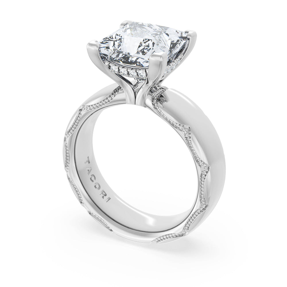 Princess Solitaire Cigar Band Engagement Ring