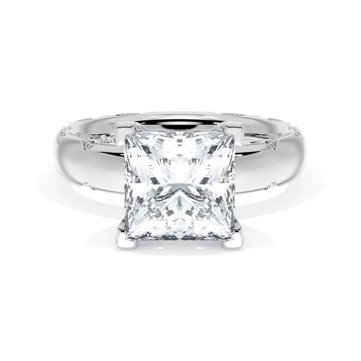 Princess Solitaire Cigar Band Engagement Ring