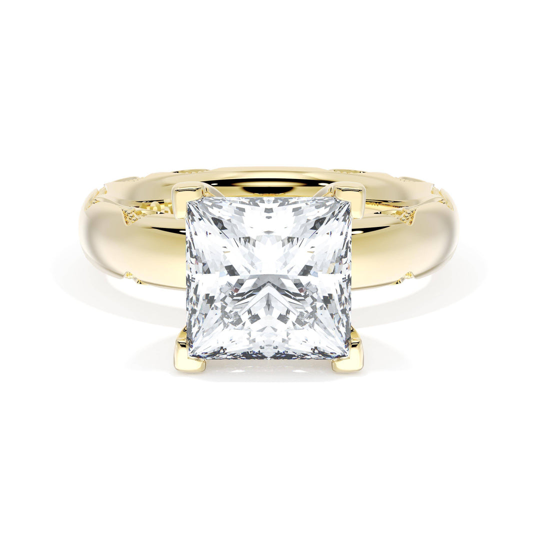 Princess Solitaire Cigar Band Engagement Ring